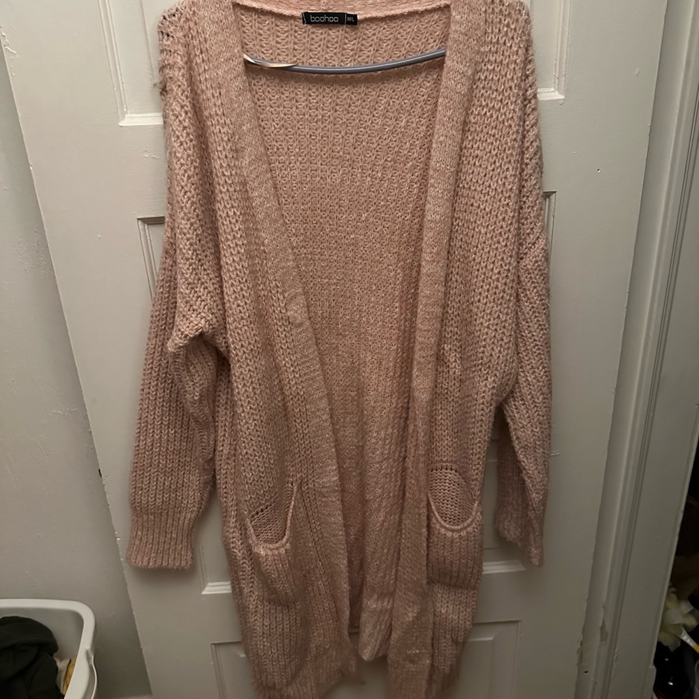 pink over sized cardigan sweater